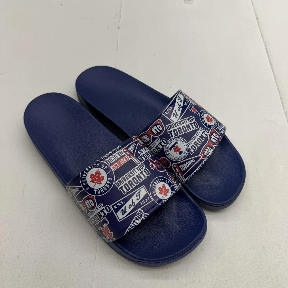 University Of Toronto Slides Mens 12 Blue College Sandals All Over Print Shoes